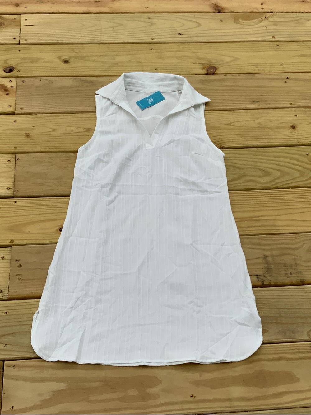 NWT Cupshe White Sleeveless Swim Cover Up With Split V Neck Size Small - Picture 4 of 11